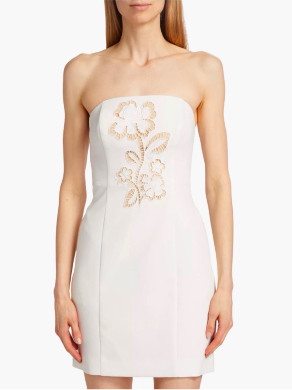 Milly White Strapless Mini Dress with Floral Cutout, NWT